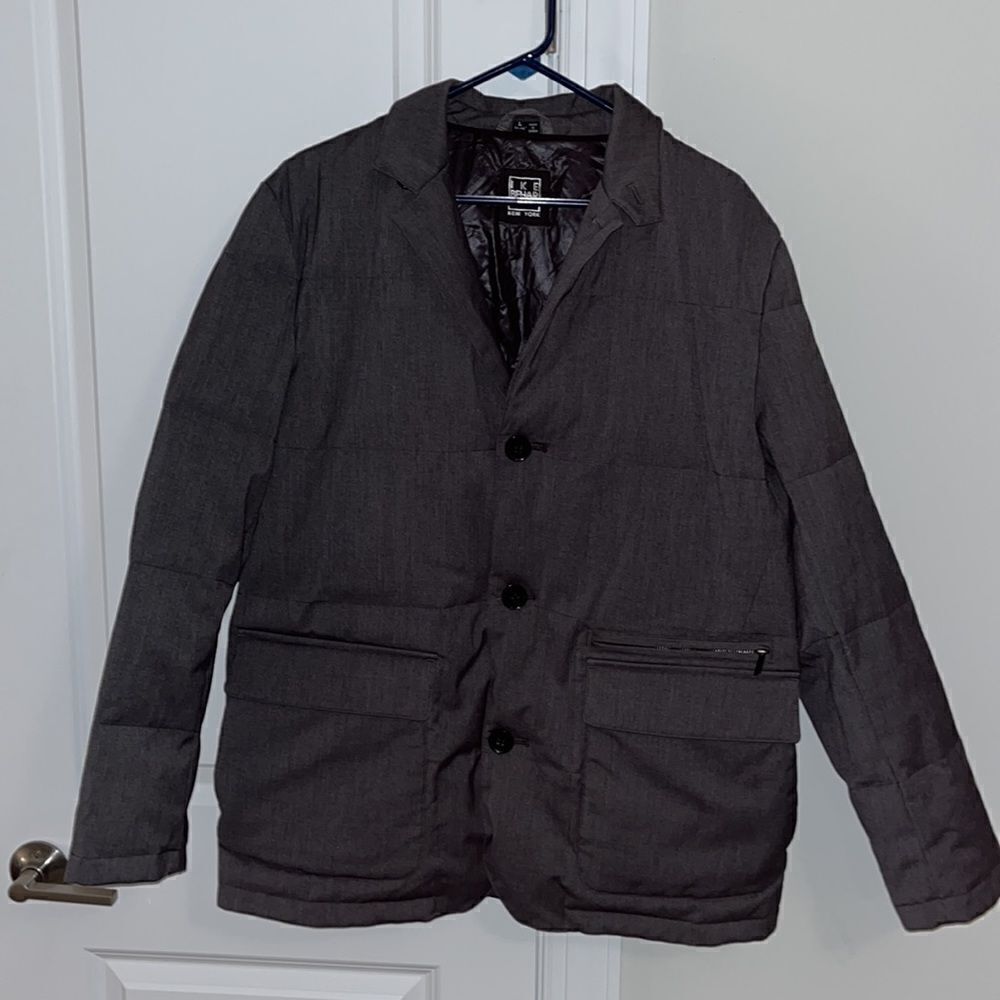 Ike Behar charcoal gray men’s down Puffy puffer style warm winter coat jacket L